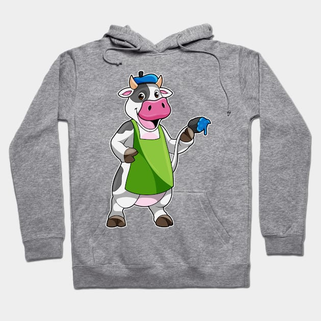 Cow as Painter with Paint & Apron Hoodie by Markus Schnabel